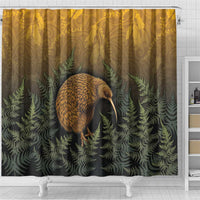 New Zealand Kiwi Bird Shower Curtain Silver Fern Mix Maori Pattern
