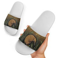 New Zealand Kiwi Bird Slide Sandals Silver Fern Mix Maori Pattern