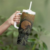 New Zealand Kiwi Bird Tumbler With Handle Silver Fern Mix Maori Pattern LT05 - Polynesian Pride
