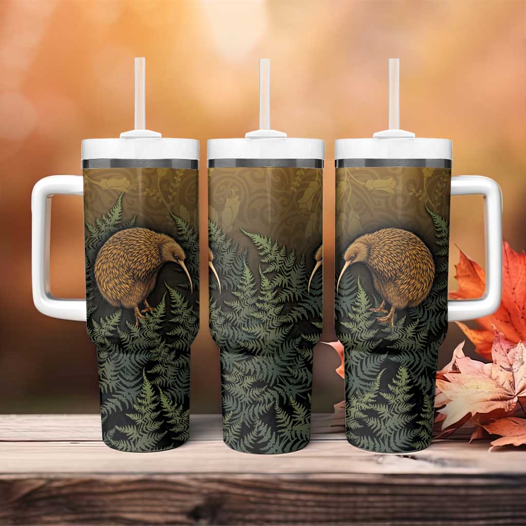 New Zealand Kiwi Bird Tumbler With Handle Silver Fern Mix Maori Pattern LT05 - Polynesian Pride
