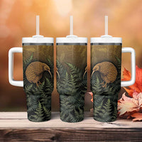 New Zealand Kiwi Bird Tumbler With Handle Silver Fern Mix Maori Pattern LT05 - Polynesian Pride