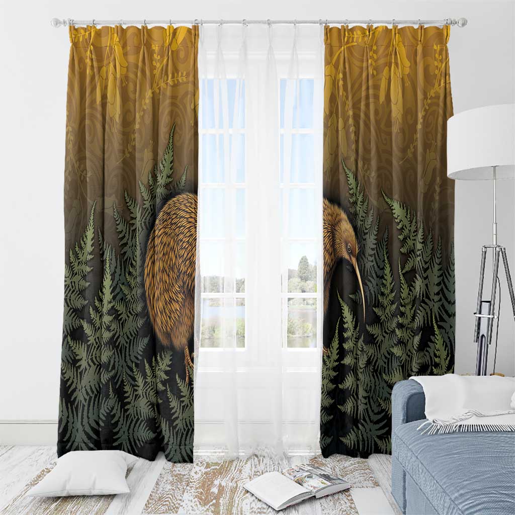 New Zealand Kiwi Bird Window Curtain Silver Fern Mix Maori Pattern