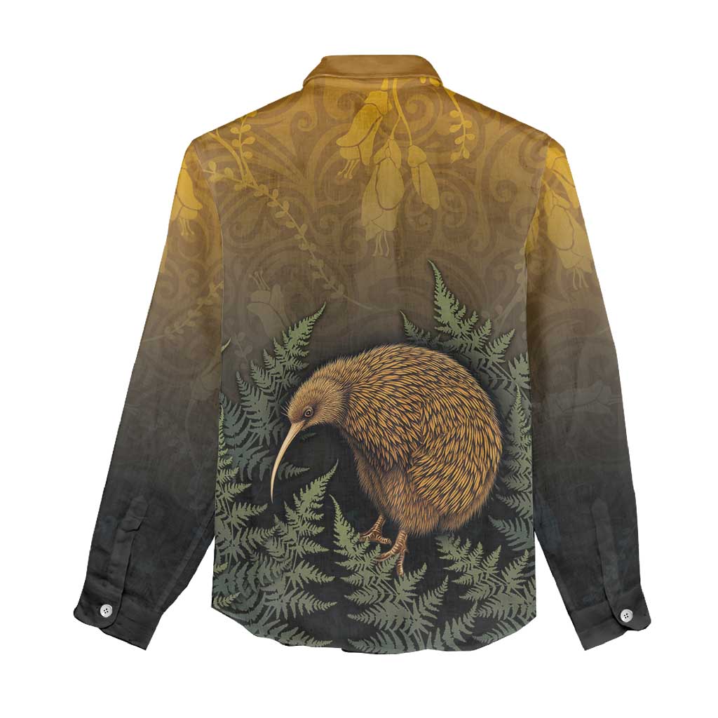 New Zealand Kiwi Bird Women Casual Shirt Silver Fern Mix Maori Pattern