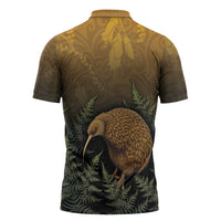 New Zealand Kiwi Bird Zipper Polo Shirt Silver Fern Mix Maori Pattern