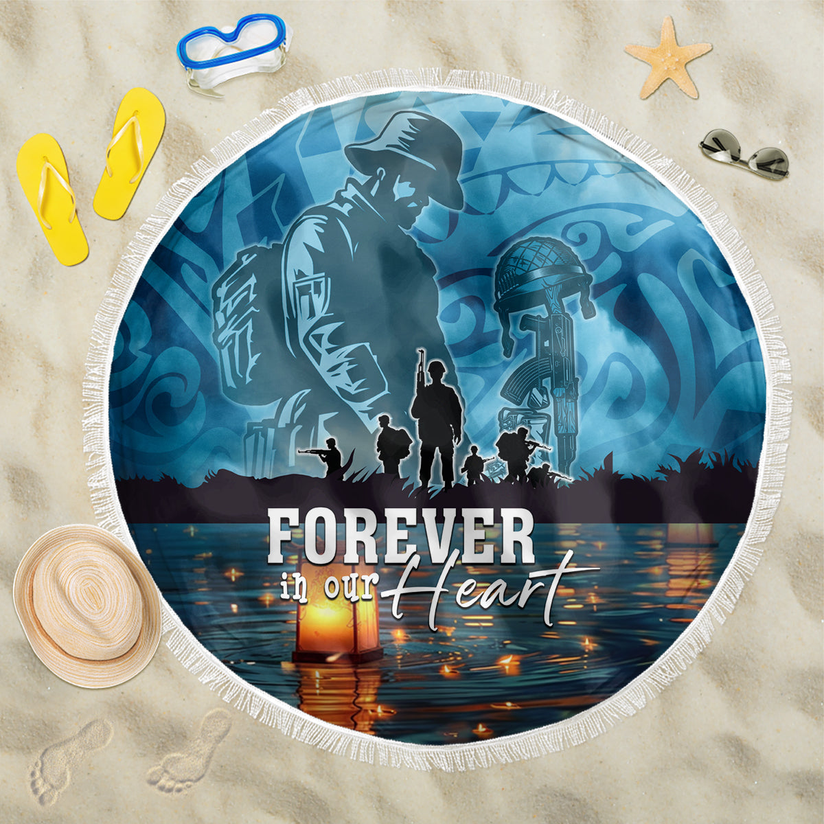 Hawaii Memorial Day Lantern Floating Beach Blanket Always In Our Hearts