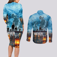 Hawaii Memorial Day Lantern Floating Couples Matching Long Sleeve Bodycon Dress and Long Sleeve Button Shirt Always In Our Hearts