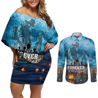 Hawaii Memorial Day Lantern Floating Couples Matching Off Shoulder Short Dress and Long Sleeve Button Shirt Always In Our Hearts