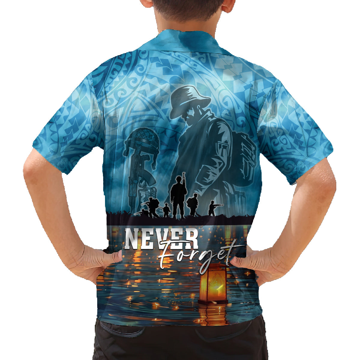 Hawaii Memorial Day Lantern Floating Family Matching Off The Shoulder Long Sleeve Dress and Hawaiian Shirt Always In Our Hearts LT05 - Polynesian Pride