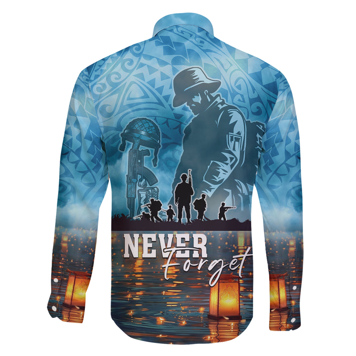 Hawaii Memorial Day Lantern Floating Family Matching Off The Shoulder Long Sleeve Dress and Hawaiian Shirt Always In Our Hearts LT05 - Polynesian Pride