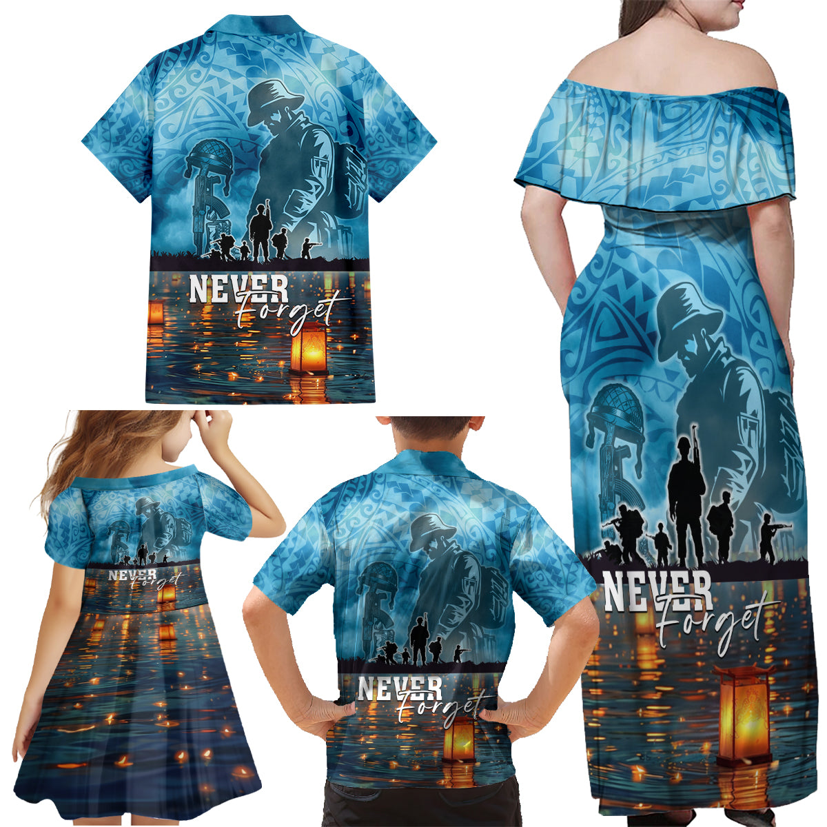 Hawaii Memorial Day Lantern Floating Family Matching Off Shoulder Maxi Dress and Hawaiian Shirt Always In Our Hearts