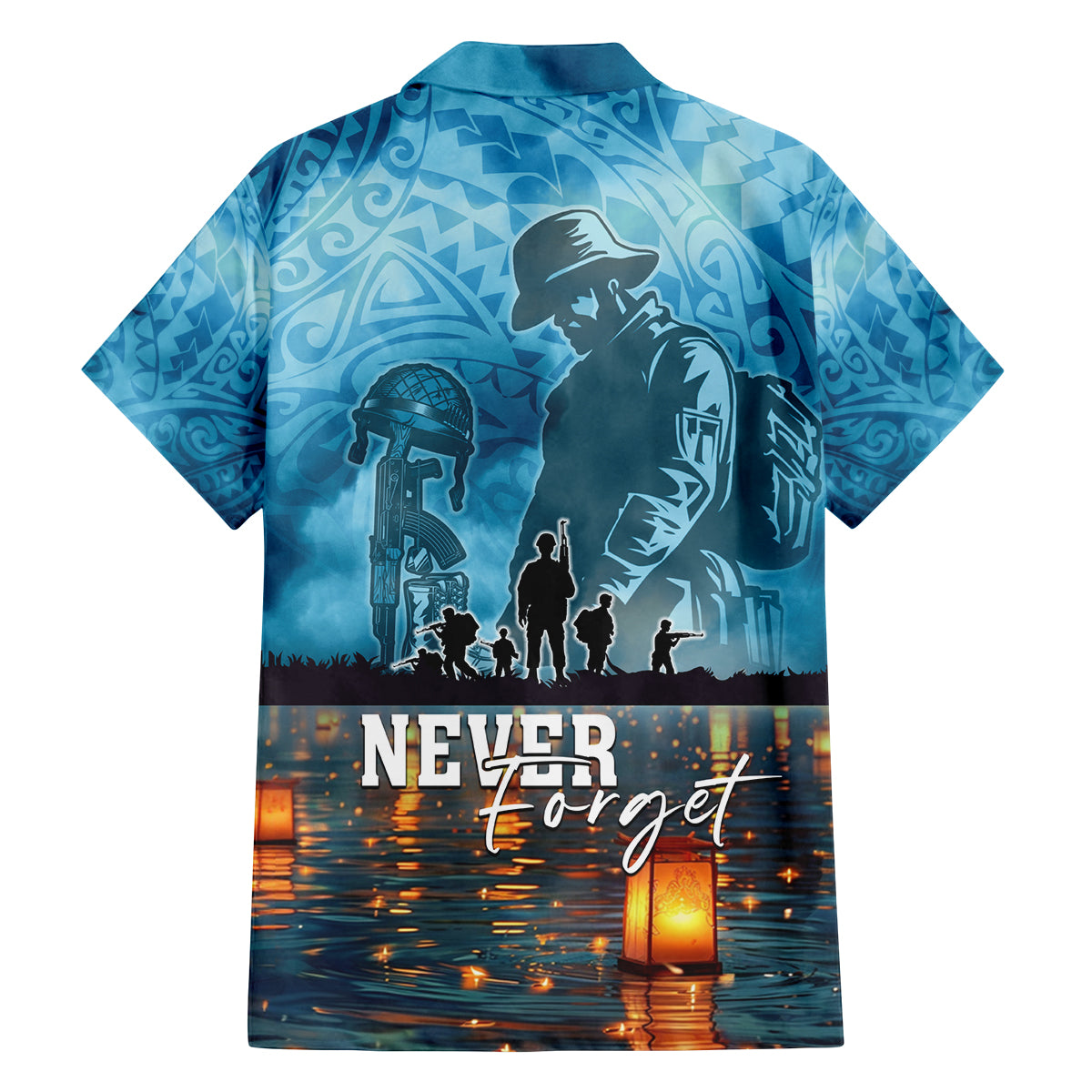 Hawaii Memorial Day Lantern Floating Family Matching Off Shoulder Short Dress and Hawaiian Shirt Always In Our Hearts LT05 - Polynesian Pride