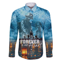 Hawaii Memorial Day Lantern Floating Family Matching Tank Maxi Dress and Hawaiian Shirt Always In Our Hearts LT05 Dad's Shirt - Long Sleeve Blue - Polynesian Pride