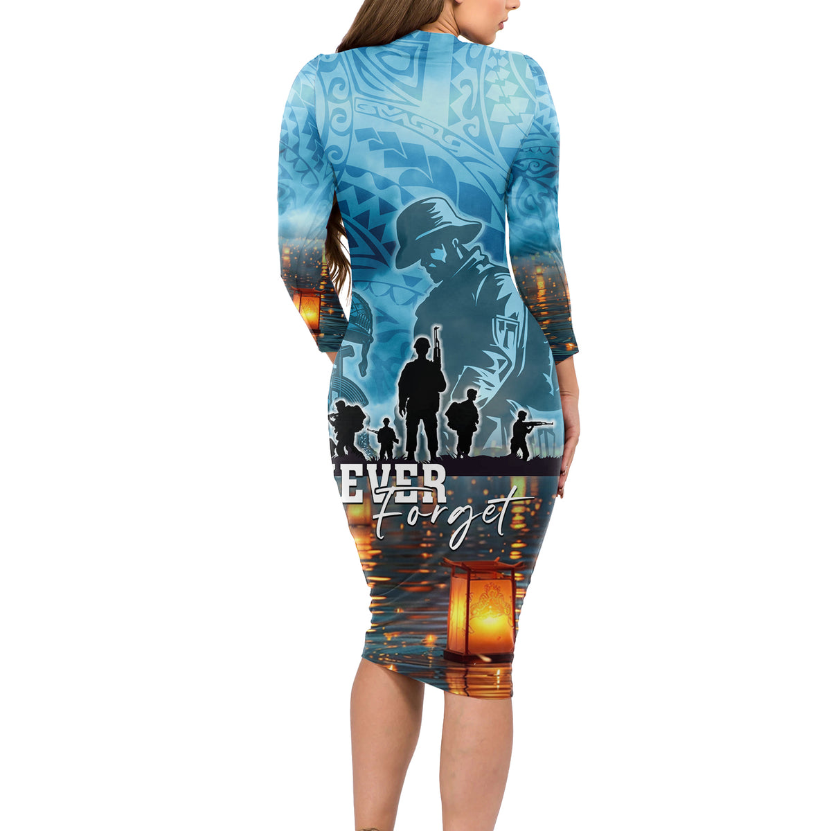 Hawaii Memorial Day Lantern Floating Long Sleeve Bodycon Dress Always - Polynesian Pride Hawaii Memorial Day Lantern Floating Long Sleeve Bodycon Dress Always - Polynesian Pride