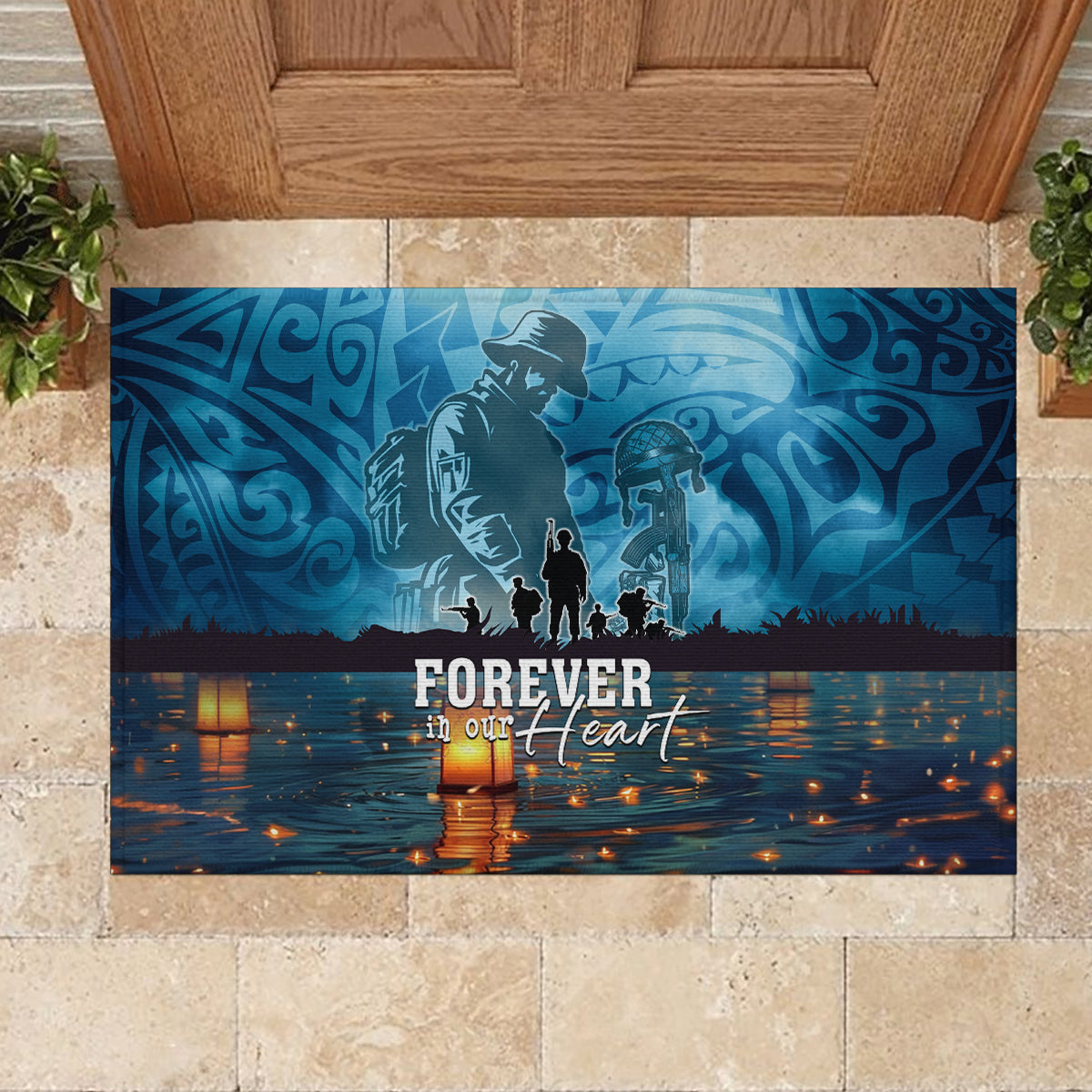 Hawaii Memorial Day Lantern Floating Rubber Doormat Always In Our Hearts