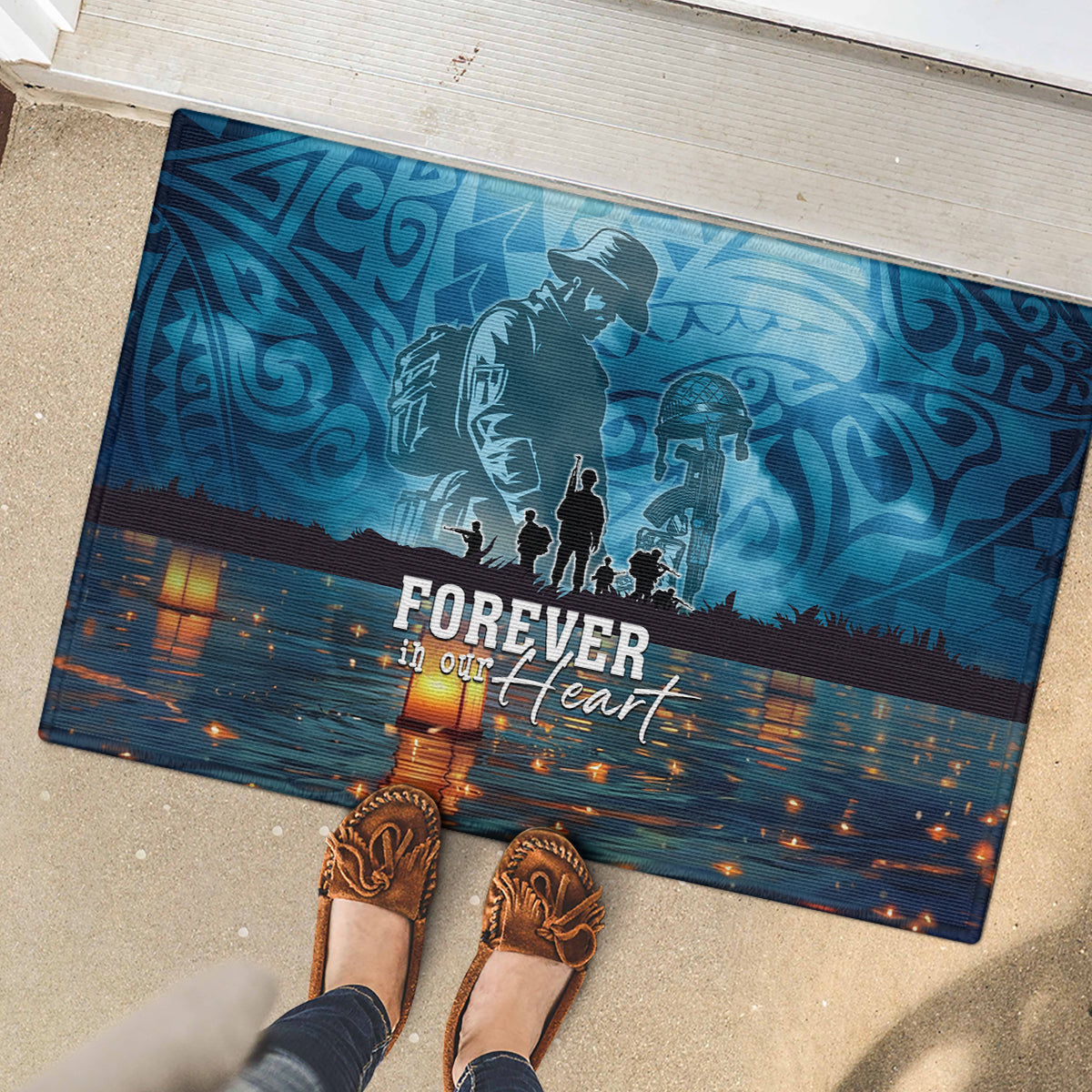 Hawaii Memorial Day Lantern Floating Rubber Doormat Always In Our Hearts