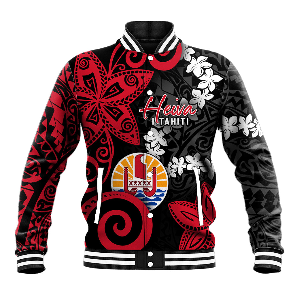 Tahiti Heiva Festival Baseball Jacket Floral Pattern With Coat Of Arms