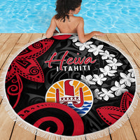 Tahiti Heiva Festival Beach Blanket Floral Pattern With Coat Of Arms