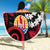Tahiti Heiva Festival Beach Blanket Floral Pattern With Coat Of Arms