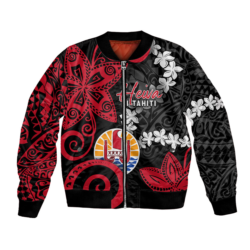 Tahiti Heiva Festival Bomber Jacket Floral Pattern With Coat Of Arms