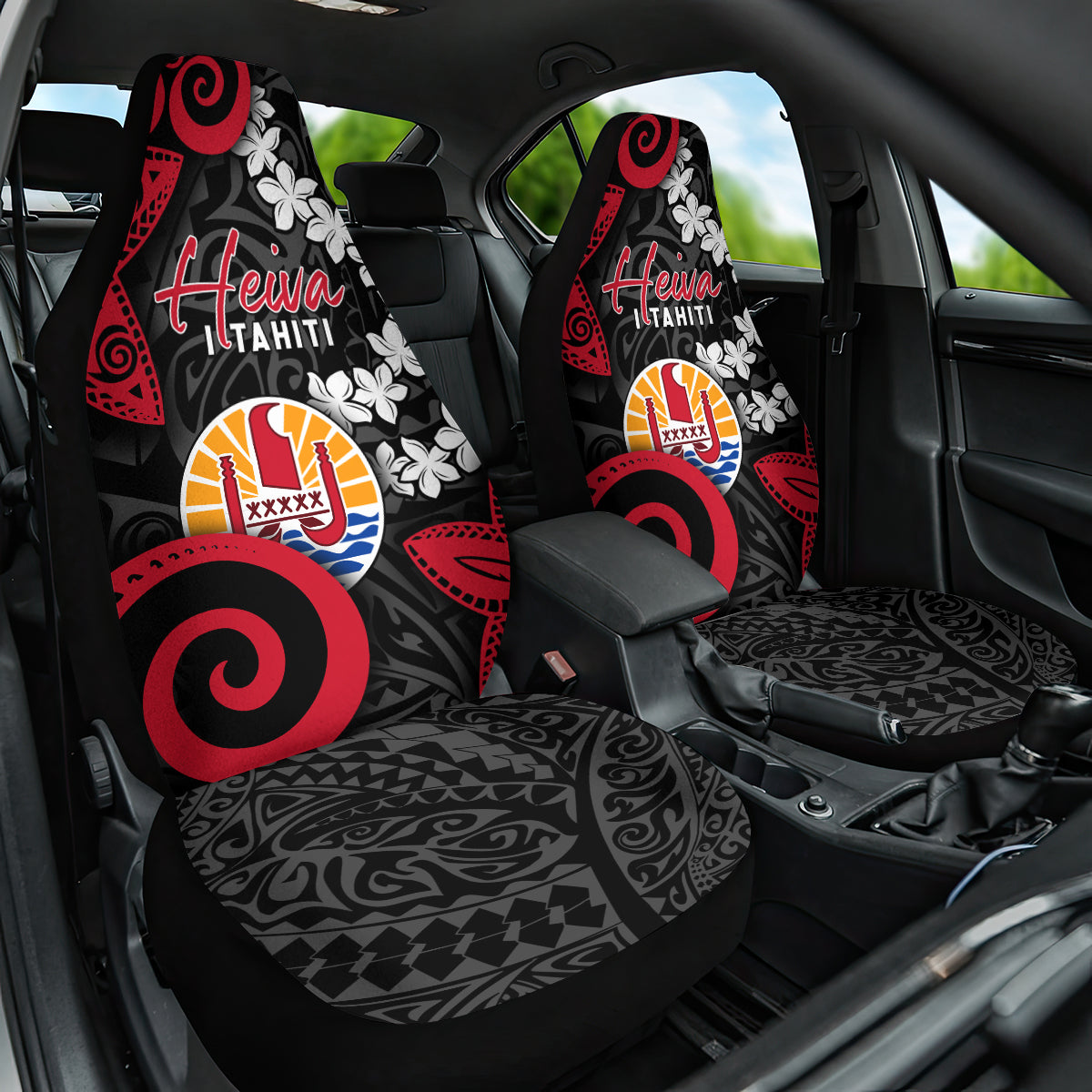 Tahiti Heiva Festival Car Seat Cover Floral Pattern With Coat Of Arms