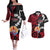 Tahiti Heiva Festival Couples Matching Off The Shoulder Long Sleeve Dress and Hawaiian Shirt Floral Pattern With Coat Of Arms