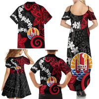 Tahiti Heiva Festival Family Matching Summer Maxi Dress and Hawaiian Shirt Floral Pattern With Coat Of Arms