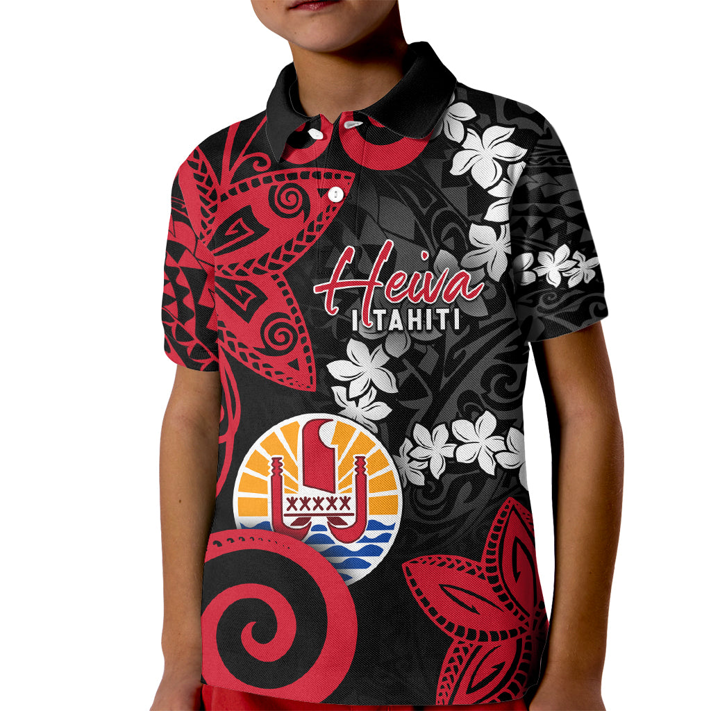 Tahiti Heiva Festival Kid Polo Shirt Floral Pattern With Coat Of Arms