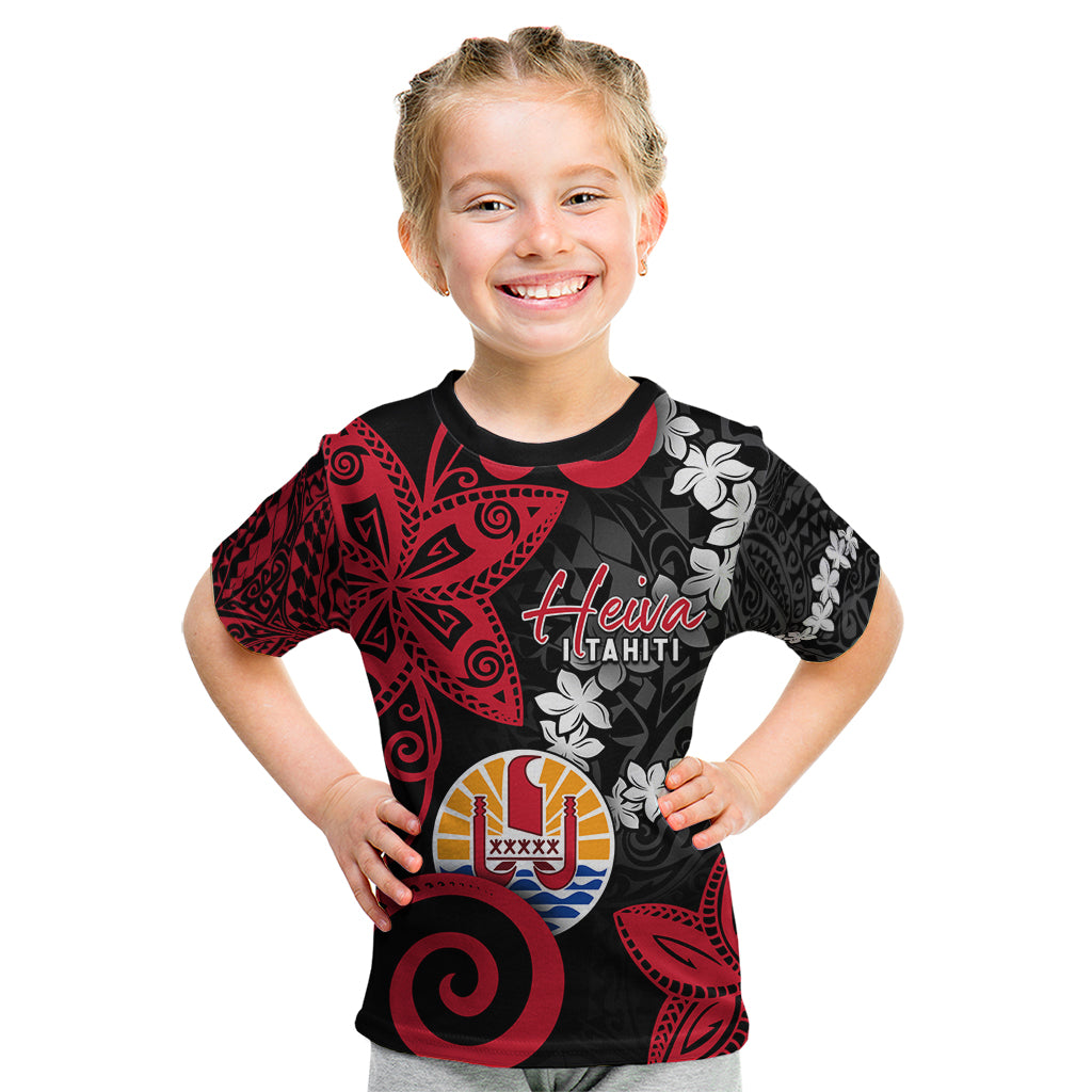 Tahiti Heiva Festival Kid T Shirt Floral Pattern With Coat Of Arms