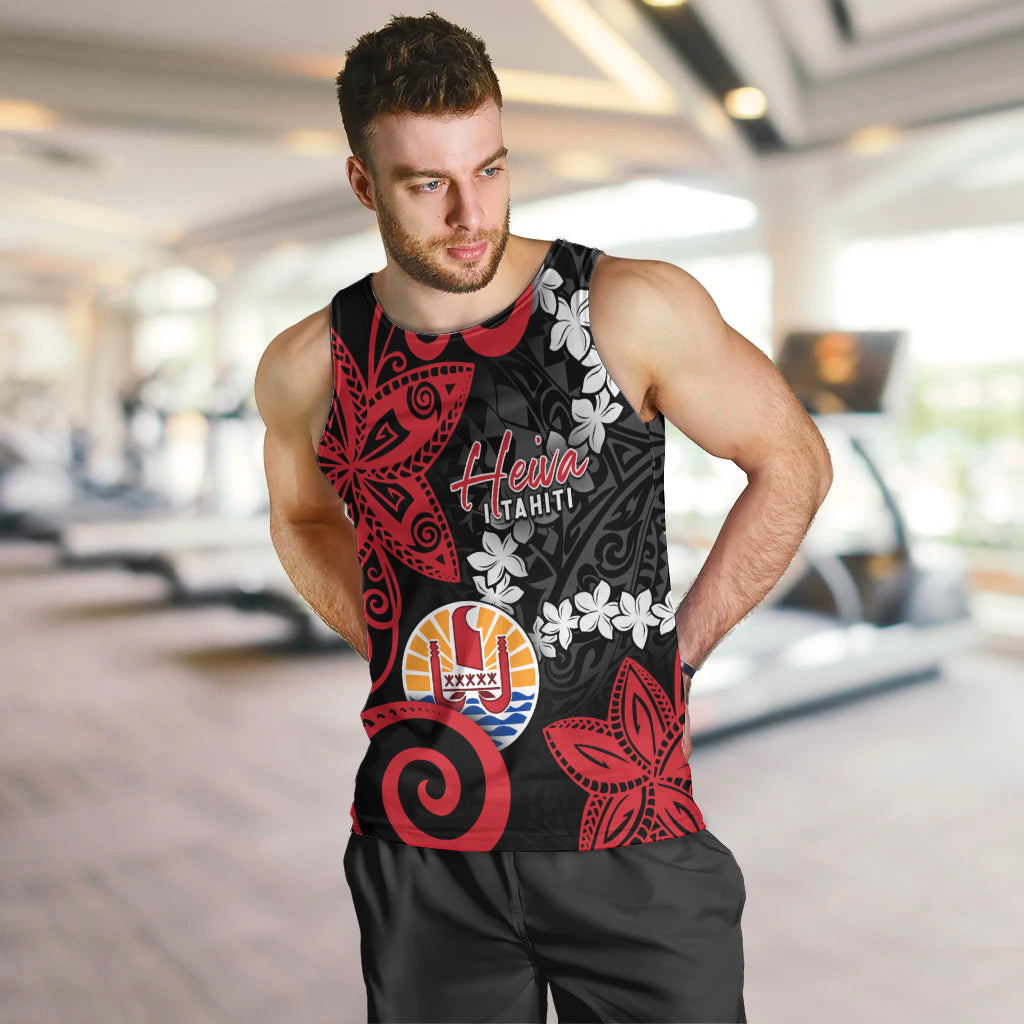 Tahiti Heiva Festival Men Tank Top Floral Pattern With Coat Of Arms