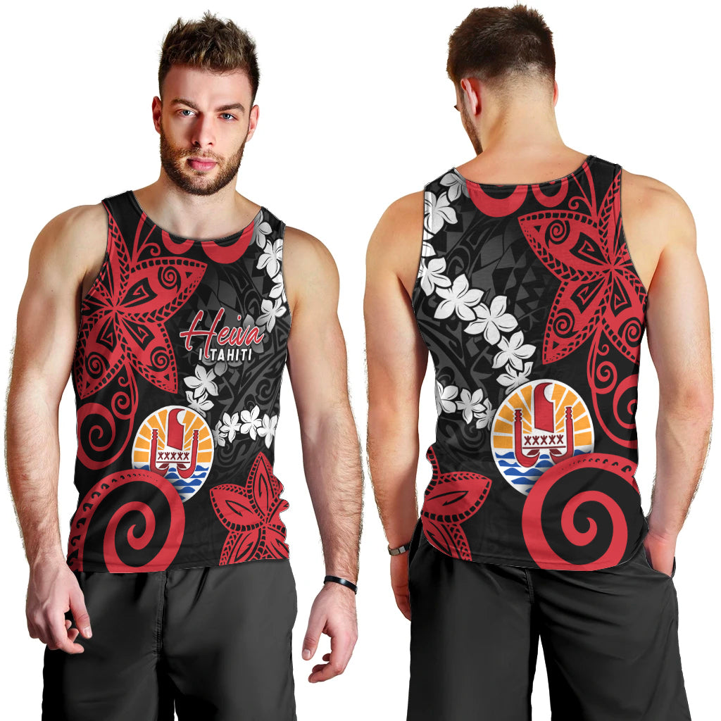 Tahiti Heiva Festival Men Tank Top Floral Pattern With Coat Of Arms