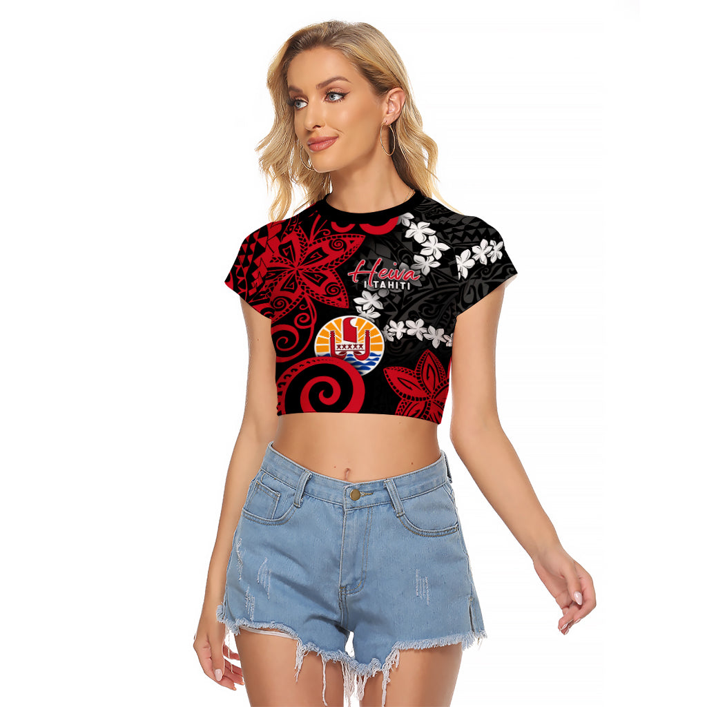 Tahiti Heiva Festival Raglan Cropped T Shirt Floral Pattern With Coat Of Arms