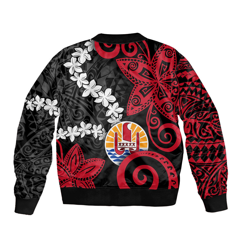 Tahiti Heiva Festival Sleeve Zip Bomber Jacket Floral Pattern With Coat Of Arms LT05 - Polynesian Pride