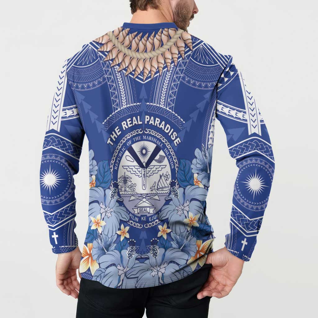 Marshall Islands Jemenei Day Button Sweatshirt Polynesian Tribal Tattoo Seashell Necklace