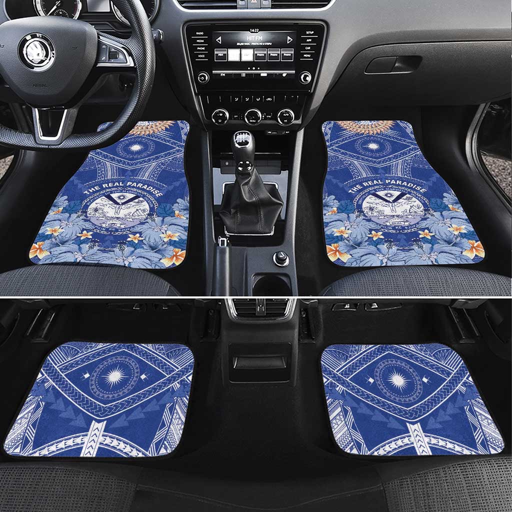Marshall Islands Jemenei Day Car Mats Polynesian Tribal Tattoo Seashell Necklace LT05 Set 4pcs Blue - Polynesian Pride
