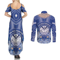 Marshall Islands Jemenei Day Couples Matching Summer Maxi Dress and Long Sleeve Button Shirt Polynesian Tribal Tattoo Seashell Necklace