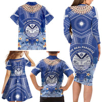 Marshall Islands Jemenei Day Family Matching Long Sleeve Bodycon Dress and Hawaiian Shirt Polynesian Tribal Tattoo Seashell Necklace