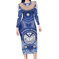 Marshall Islands Jemenei Day Family Matching Long Sleeve Bodycon Dress and Hawaiian Shirt Polynesian Tribal Tattoo Seashell Necklace