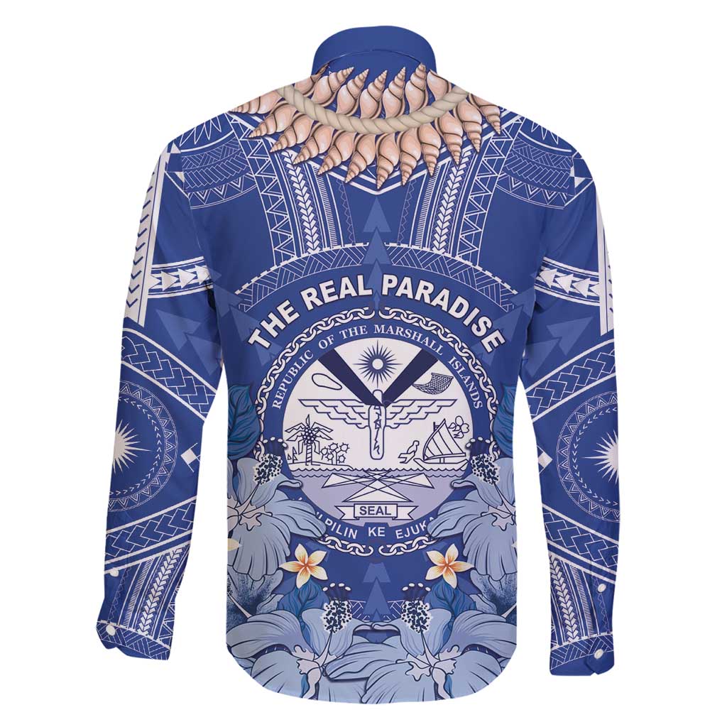 Marshall Islands Jemenei Day Family Matching Off Shoulder Maxi Dress and Hawaiian Shirt Polynesian Tribal Tattoo Seashell Necklace