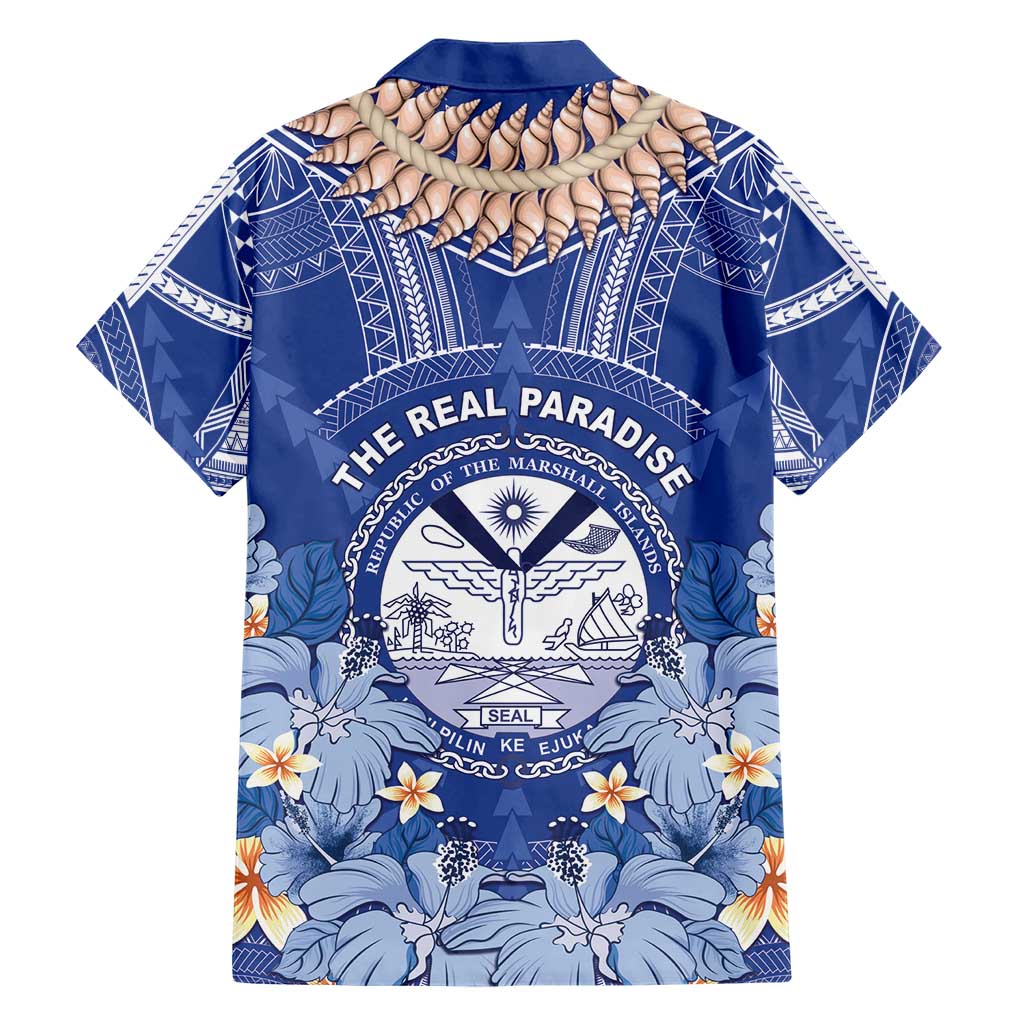 Marshall Islands Jemenei Day Family Matching Short Sleeve Bodycon Dress and Hawaiian Shirt Polynesian Tribal Tattoo Seashell Necklace
