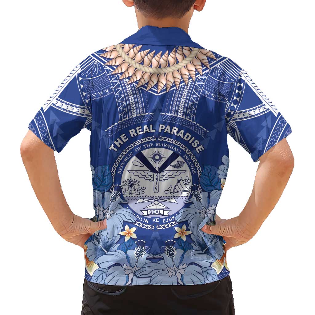Marshall Islands Jemenei Day Kid Hawaiian Shirt Polynesian Tribal Tattoo Seashell Necklace