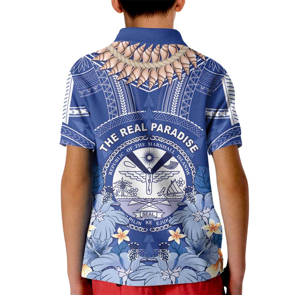Marshall Islands Jemenei Day Kid Polo Shirt Polynesian Tribal Tattoo Seashell Necklace