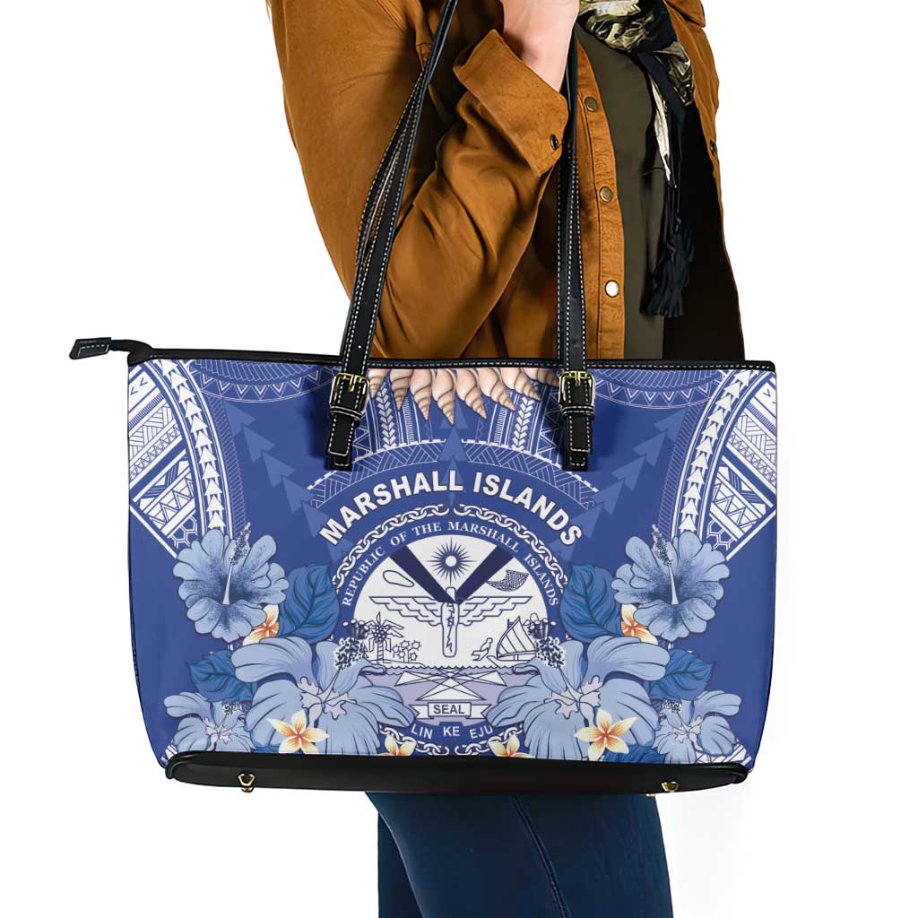 Marshall Islands Jemenei Day Leather Tote Bag Polynesian Tribal Tattoo Seashell Necklace