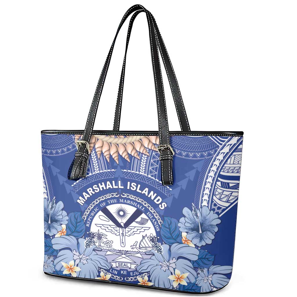 Marshall Islands Jemenei Day Leather Tote Bag Polynesian Tribal Tattoo Seashell Necklace