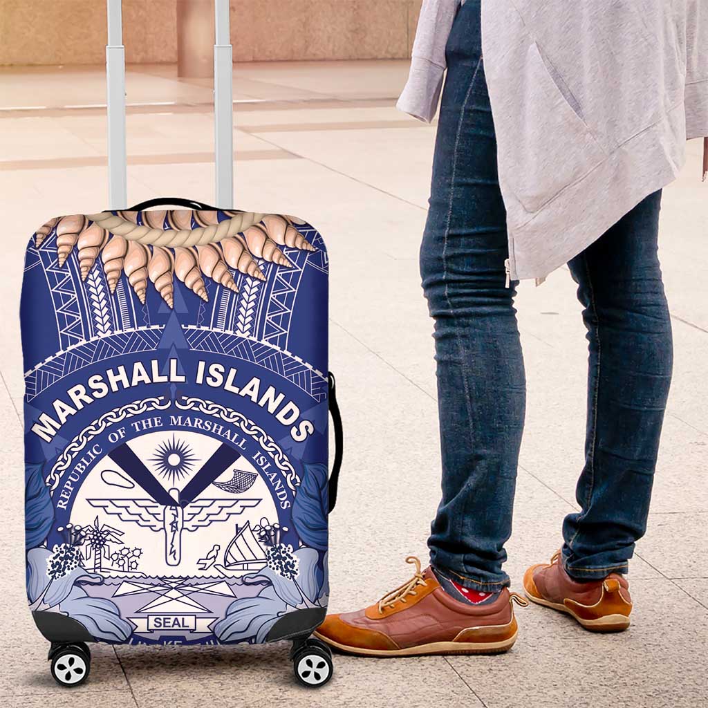 Marshall Islands Jemenei Day Luggage Cover Polynesian Tribal Tattoo Seashell Necklace LT05 Blue - Polynesian Pride