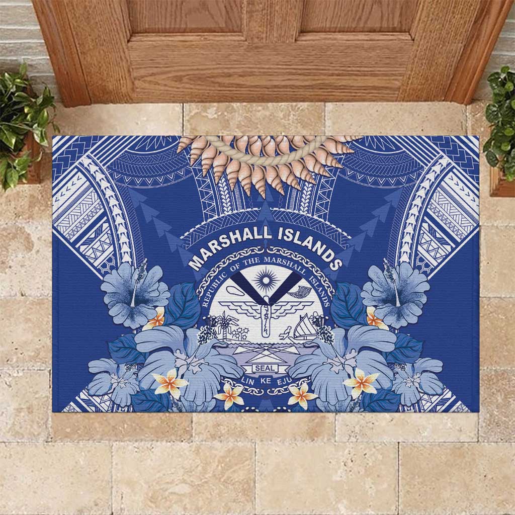 Marshall Islands Jemenei Day Rubber Doormat Polynesian Tribal Tattoo Seashell Necklace LT05 Blue - Polynesian Pride