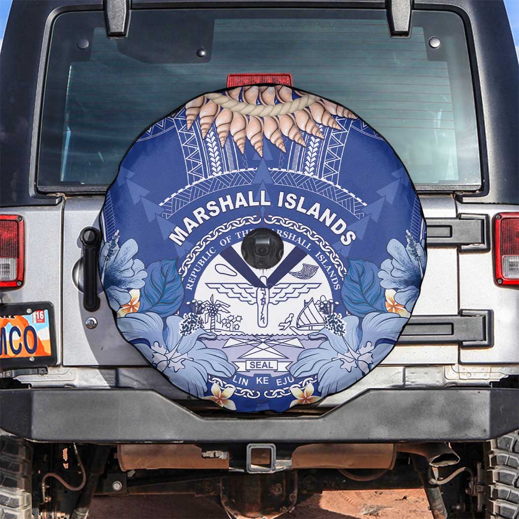 Marshall Islands Jemenei Day Spare Tire Cover Polynesian Tribal Tattoo Seashell Necklace LT05 Blue - Polynesian Pride