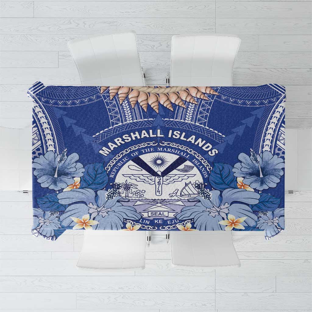 Marshall Islands Jemenei Day Tablecloth Polynesian Tribal Tattoo Seashell Necklace LT05 Blue - Polynesian Pride
