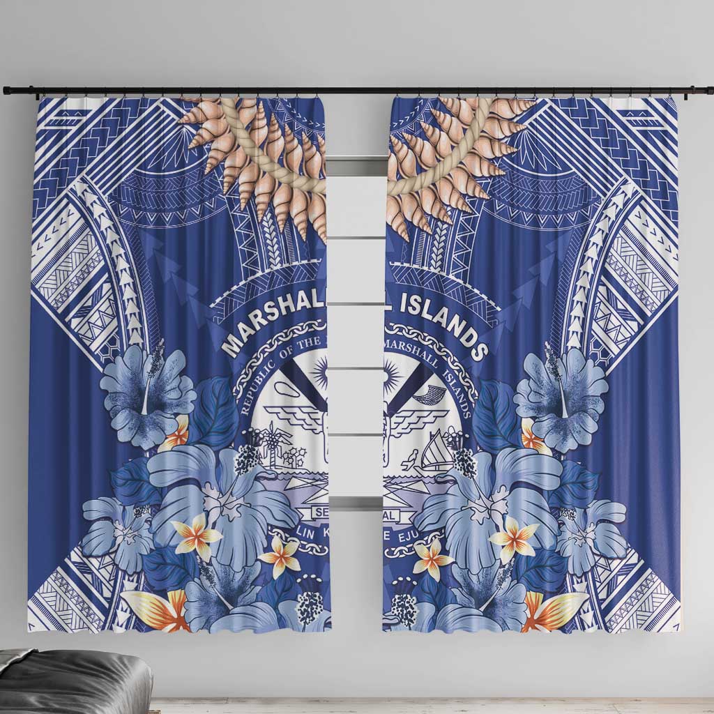 Marshall Islands Jemenei Day Window Curtain Polynesian Tribal Tattoo Seashell Necklace LT05 With Hooks Blue - Polynesian Pride
