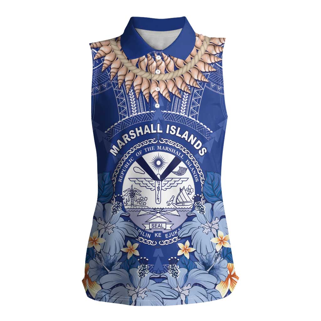 Marshall Islands Jemenei Day Women Sleeveless Polo Shirt Polynesian Tribal Tattoo Seashell Necklace