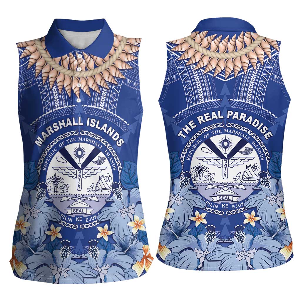 Marshall Islands Jemenei Day Women Sleeveless Polo Shirt Polynesian Tribal Tattoo Seashell Necklace
